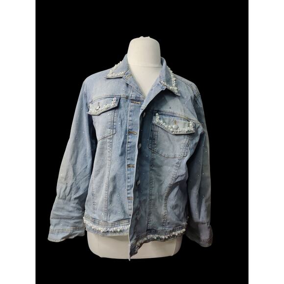 DG2 Diane Gilman faded denim jean jacket with embellishments size 2X - Picture 1 of 5